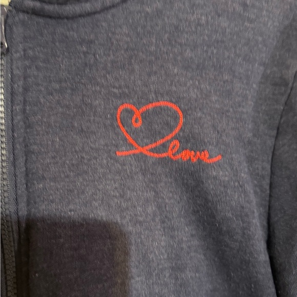 Navy Blue Zip-Up Hoodie with Red Stripes - Picture 3 of 5